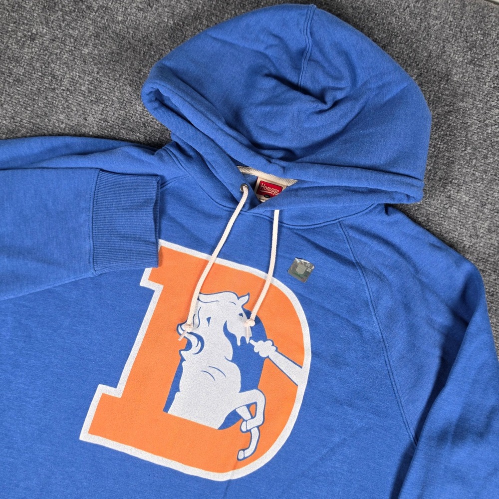 Homage Denver Broncos Hoodie Mens XL Blue Vintage Logo Tri-Blend Raglan NEW